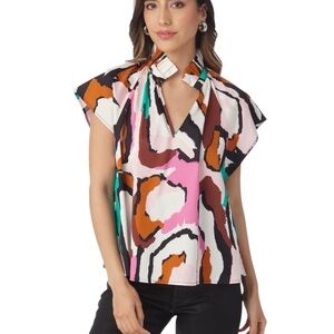 Crosby by Mollie Burch Wilkes Motion Abstract Print Ruffle Collar Top - M